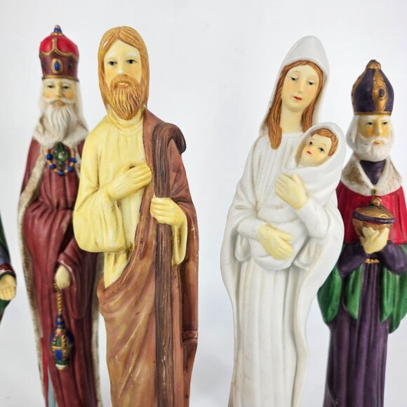 Nativity Scene Tall Skinny Porcelain Figures 5 Pcs Mary Joseph Baby Wise Man 10" - Picture 3 of 13